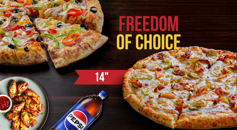 Halal pizza with unlimited toppings at Canadian Pizza Unlimited Edmonton